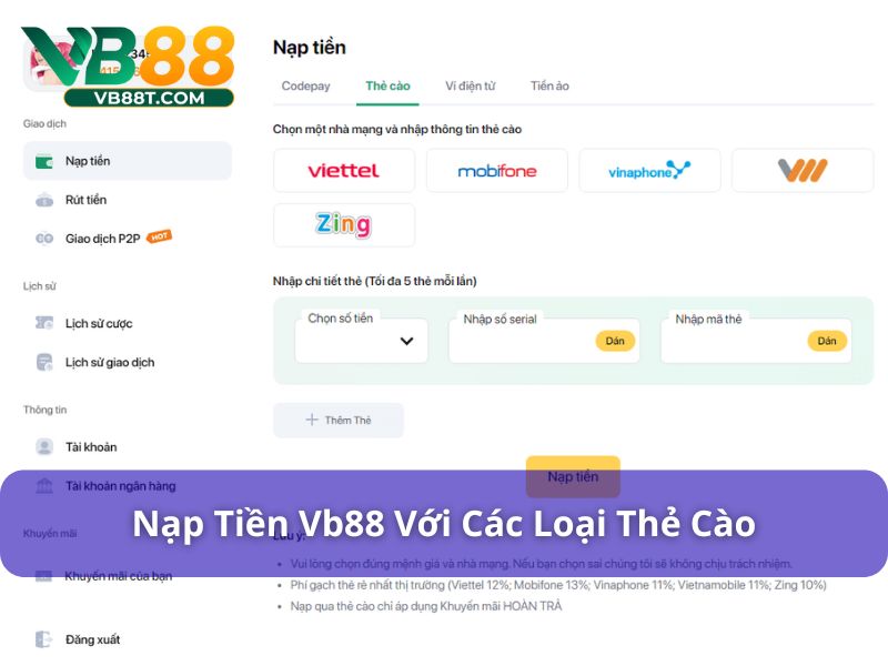 VB88 - Giải Trí Siêu Đỉnh Nhận Quà Siêu To Siêu Khủng Nạp tiền Vb88 với thẻ cào