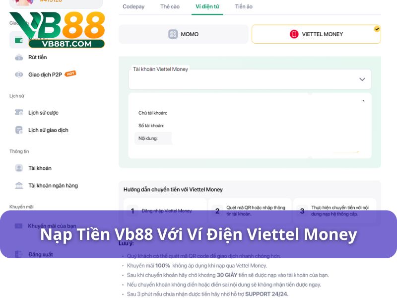 VB88 - Giải Trí Siêu Đỉnh Nhận Quà Siêu To Siêu Khủng Nạp tiền Vb88 với tài khoản Viettel Money
